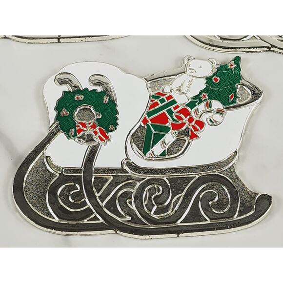 Oneida Rogers Sleigh Coaster 4 1/4" Christmas Holiday 1988 Japan x5 Silverplate - Picture 6 of 13